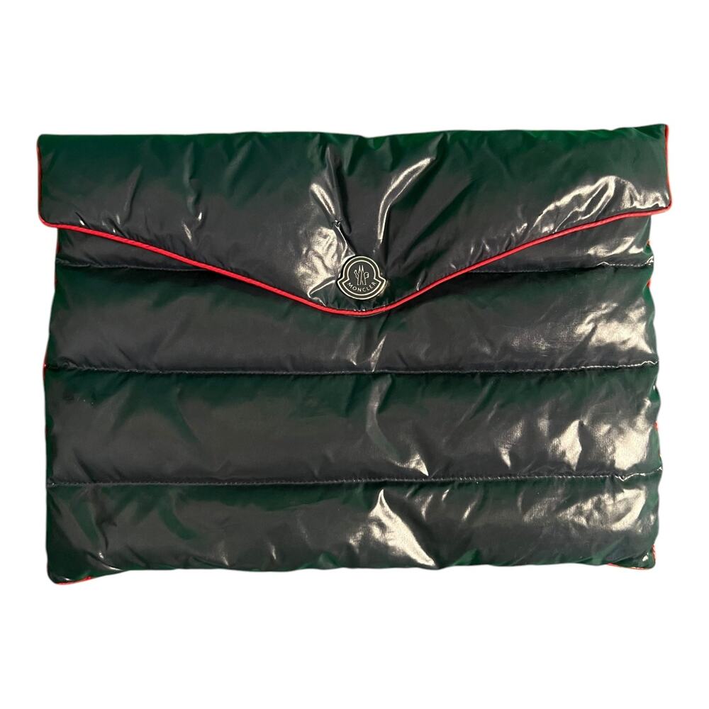 Moncler Navy Blue/Red Envelope Puffer Clutch Pouch - $670 Retail
